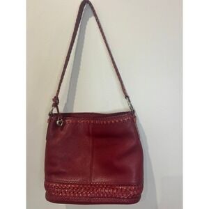 Brighton Red Pebble Leather Woven Shoulder Bag Hobo D737326 Heart Charm Tassel